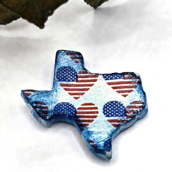 "5/$25" Handmade Decoupage Clay Texas Patriotic Mini Fridge Magnet - Picture 1 of 4